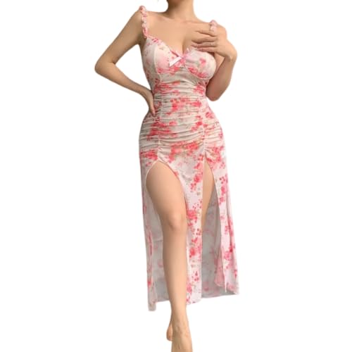 Robe longue moulante en maille fleurie, la nuisette femme idéale pour vos douces nuits d'été