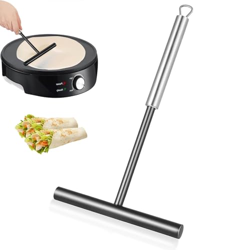 Rastrello Per Crêpes, Spalma Pastella a T, con Manico in Acciaio Inox Lungo 20 cm Spalma Pancake, Giratorta in Acciaio Inox, per Pancake, per Spalmare la Pastella per Crepes o Pancake