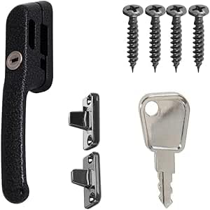 FixRello Fastener Casement Window Handle for Timber Surfaces | with Key, Mount/Wedge and Screws for Easily Installation and Security (2, Antique Black)
