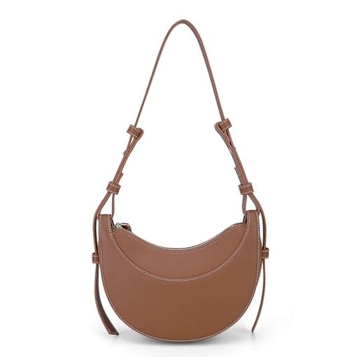 ACUYE Sac à bandoulière pour femme, sac à bandoulière en forme de croissant en cuir, sac à main pour femme avec sangle réglable, marron, 24.5cm
