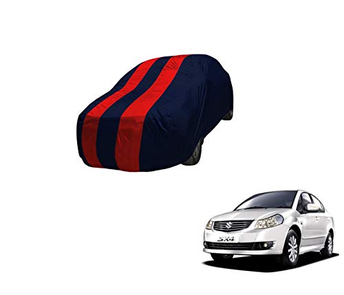 Image of Auto Hub Car Cover Compatible with Maruti SX4 with Mirror Pocket,Triple Stitched, Weather Proof, SX4 Car Cover- Navy-Red
