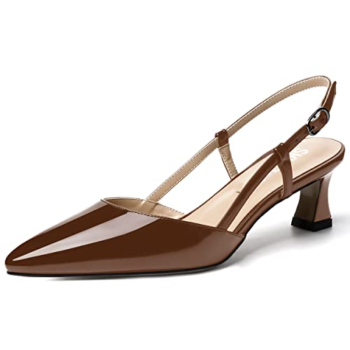 SKYSTERRY Women's Patent Pointed Toe Cutout Slingback Spool Low Heel Pumps Wedding Evening Dress Shoes 2 Inch