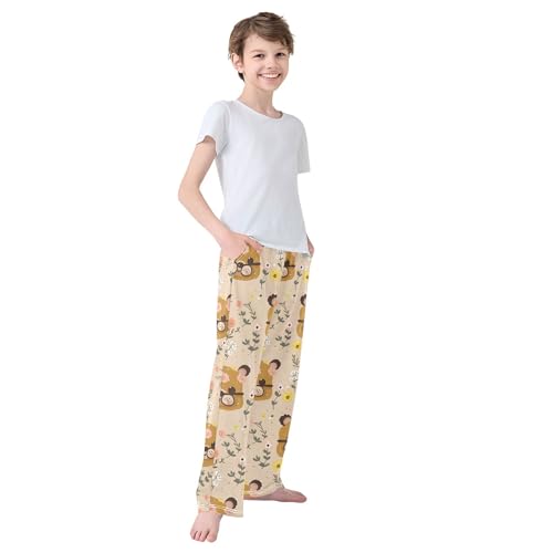 Cute Bear Flower Long Pajama Pants Elastic Waist PJ Bottoms with Pockets S A112180 7