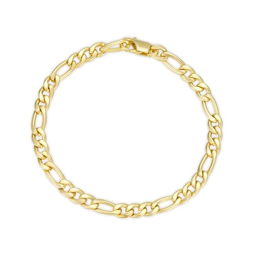 Cheria 18ct Gold Plated Bracelet for Men 5mm Figaro Mens Bracelet Mens Jewellery Boyfriend Dad Gifts for Him 21CM