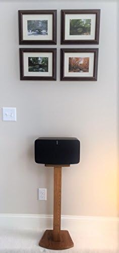 Beautiful Wood Speaker Stand Handcrafted & Compatible for SONOS Play 5 and SONOS Five. Made in U.S.A. Single Stand. Oak Color.
