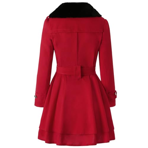 Winter Women's Fashion Trench Coat Lapel Wool Double Breasted Casual Belted Pea Coat with Warm Coat2