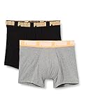 PUMA Mens Basic Boxer Boxershorts, Grey/orange Combo, Large (2er Pack)