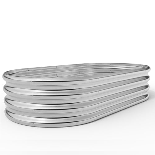 4ft Oval Galvanized Metal Raised Garden Bed, Outdoor Planter Box
