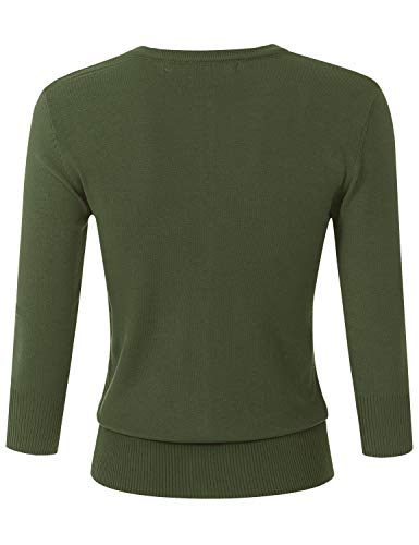 Image of Women's 3 /4 Sleeve Crew Neck Button Down Stretch Knit Cardigan Sweater (S-3XL)