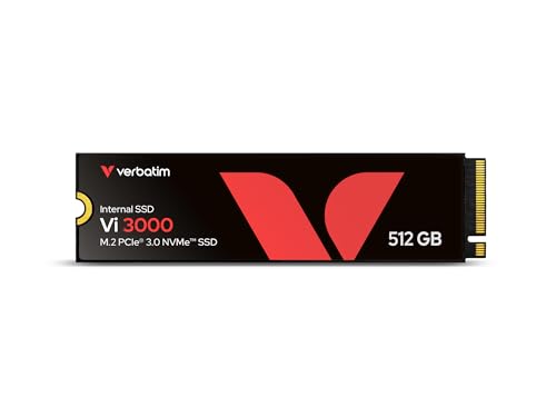 Verbatim Vi3000 NVMe M.2 SSD 512 GB, internes SSD-Laufwerk mit PCIe Gen 3 Schnittstelle, bis zu 3.100 MB/s Lesegeschwindigkeit, kompakt und leistungsstark für PC und Laptop, schwarz