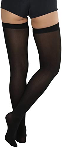 Image of ToBeInStyle Women's Opaque Long Thigh High Stockings w /Decorative Front Satin Bow
