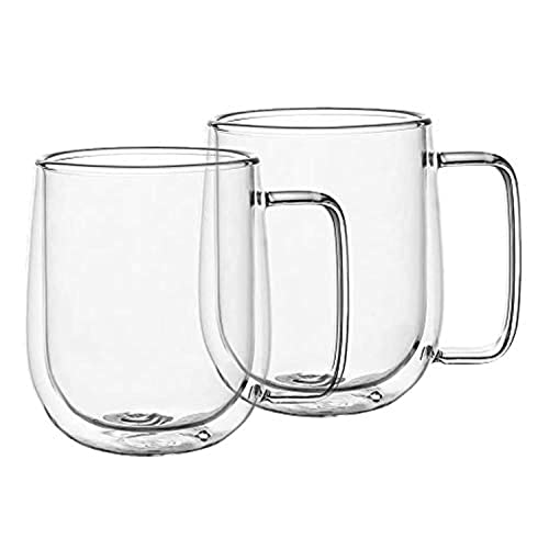 Lot de 2 tasses isothermes en verre à double paroi avec poignées pour boissons chaudes - 300 ml - Pour la fête des mères, les remerciements Cover