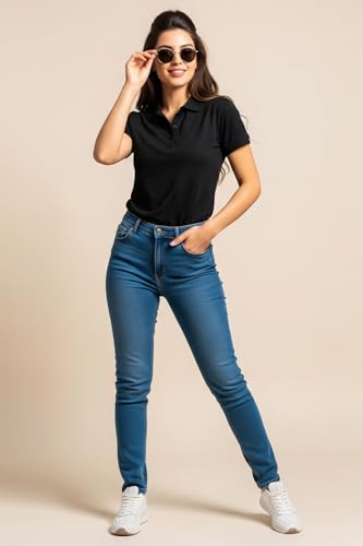 Image of JUNEBERRY Pure Cotton Regular Fit Plain Solid Classic Polo Collar Half Sleeve T-Shirt for Women (Colors: Olive, Maroon, Navy, Black, Green & Orange)