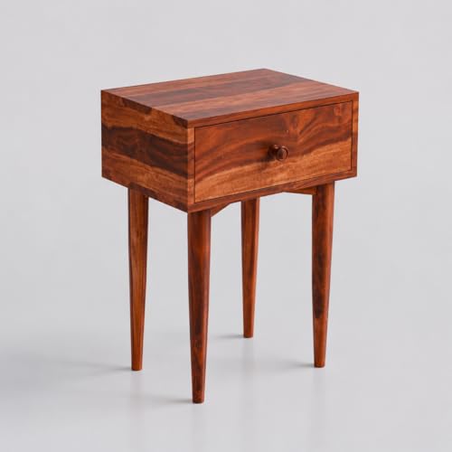 Image of Jangid Handicraft Solid Sheesham Wood Bedside Table for Bedroom | Wooden Bed Side Nightstand Table with Drawer Storage for Home & Hotels | Sofa Side Table for Living Room | Rosewood, Honey Finish