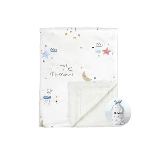 Image of CREVENT Cuddly Soft and Warm Mink Baby Blanket with Sherpa Backing, Gift Packaging with Bow for Newborns, Toddlers, Cot, Pram (75 x 100 cm, Little Dream)