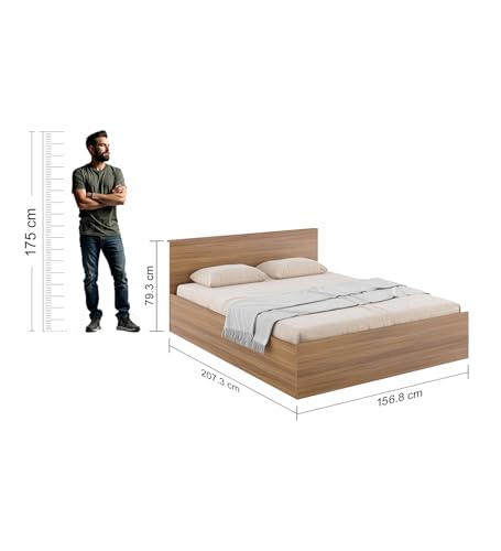 Image of Cristo Queen Bed for Bedroom with Box Storage | Engineered Wood | Exotic Teak Finish | Elegant and Durable | Knock Down | 3 Years Warranty