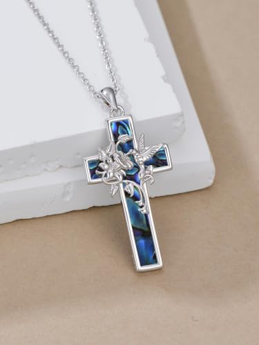 Dorunmo Cross Necklace 925 Sterling Silver Religious Abalone Cross Pendant Necklace Valentine's Day Mother's Day Christmas Birthday Cross Jewelry Gift for Women2