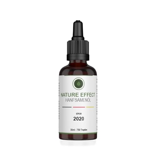 NATURE EFFECT - Premium HanföI 30 ml - Hanfsamenöl hochdosiert mit Omega 3-6-9 Öl Fettsäuren - Made in Germany - 750 Tropfen in Braunglasfalsche inkl. Pipette