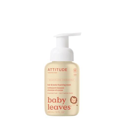 Image of ATTITUDE 2-in-1 Hair and Body Foaming Baby Wash, EWG Verified Shampoo Soap, Dermatologically Tested, Made with Naturally Derived Ingredients, Vegan, Pear Nectar, 10 Fl Oz
