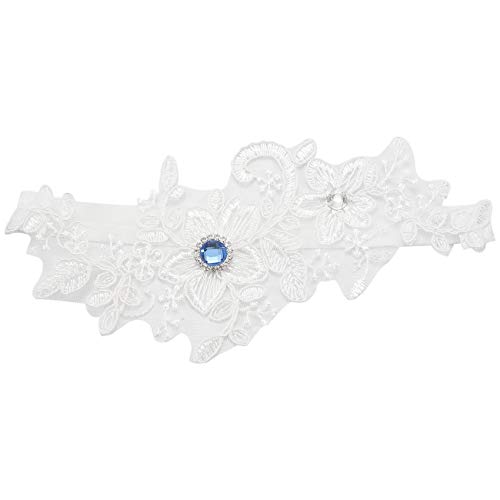 TTBD Jarretiere De Mariage Strass bleu Jarretiere sexy florale blanche de broderie pour les femmes/femme/mariee, Bague de mariee cuisse Jarretiere Jambe Cover