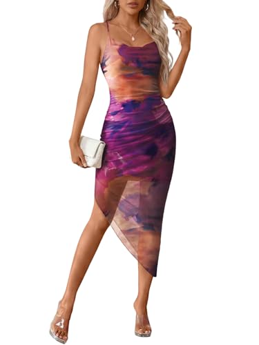 Trendy Queen Women Sexy Midi Bodycon Dress Backless 2026 Summer Spring Wedding Guest Beach Vacation Clothes Floral Tropical Party Club Going Out Cocktail Date Night Baby Shower Outfits Purple