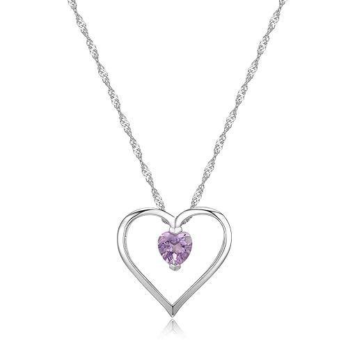Sterling Silver Birthstone Heart Pendant Necklace, 18