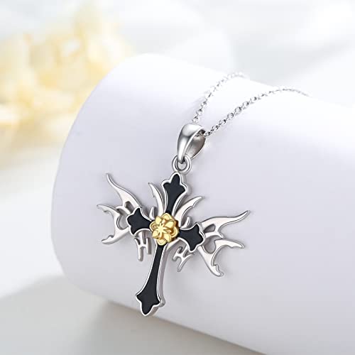 Gothic Cross Necklace S925 Sterling Silver Cross Faith Pendant Necklace For Women Men Cross Pendant Necklace Religious Faith Jewelry Gift Birthday Christian Baptism Gift #TOP4