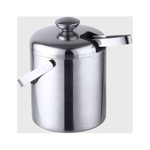 YWHWXB Double Wall Ice Bucket with Lid, Stainless Steel Champagne Bucket Insulated with Tongs and Strainer, Small Cooler for bars and House Parties (1300ml)