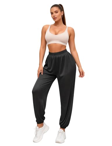 Image of Venzina Track Pants for Women Joggers Pants for Women 5C Ice Silk Cooling Tapered Slimming Ankle Pants with Elastic Waistband for Gym Workout Running Travel