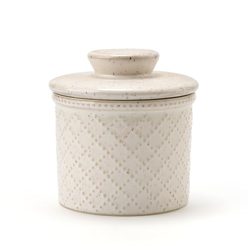 XELA Embossed Speckled White Butter Crock