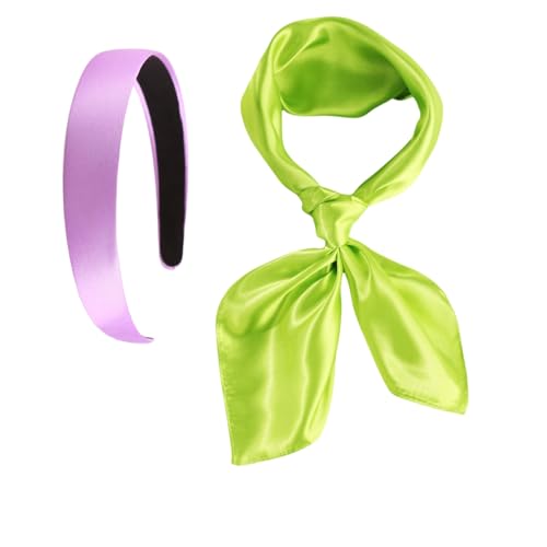 Solid Purple Headband and Fashion Green Scarf for Women Girl