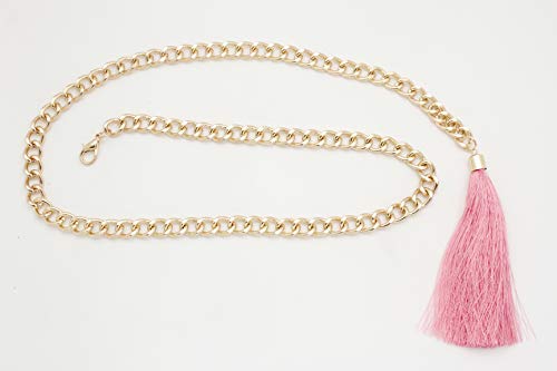 Tfj Women Fashion Fancy Belt High Waist Hip Gold Metal Chain Pink Tassel Buckle Xs S M #TOP7