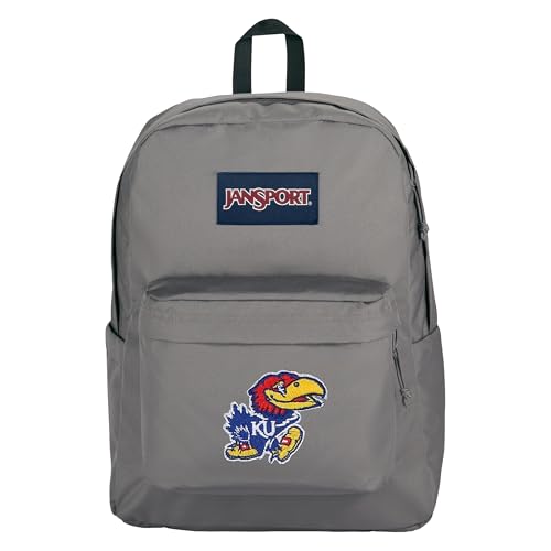 Image of JanSport NCAA Officially Licensed Backpack, Kansas Jayhawks, Superbreak Plus with Padded 15'' Laptop Sleeve, Spacious Computer Bag for Men & Women, Durable Daypack with Bottle Pocket, Graphite Grey