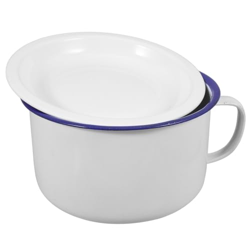 Luxshiny Retro Enamel Ramen Bowl with Lid - 1.2L Large Capacity Soup and Noodle Serving Bowl with Handles for Kitchen Use