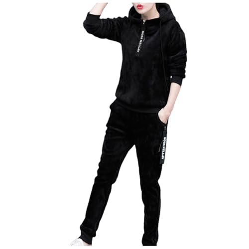 ジャージ 上下セット レディース おしゃれ 秋冬 大きいサイズ スウェット 韓国 スポーツ セットアップ きれいめ 体型カバー 着痩せ トレーナー ロングパンツ ルームウェア 薄手 長袖 可愛い 部屋着 シンプル 通勤 通学 ゆったり((フード付き)-ブラ