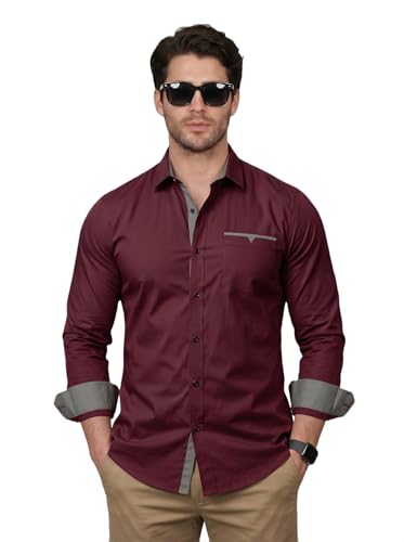 Image of Diverse Men's Cotton Blend Shirt with Pocket Design Spread Collar Full Sleeves Regular Fit and Standard Length | Comfortable Cotton Casual Shirt for Man