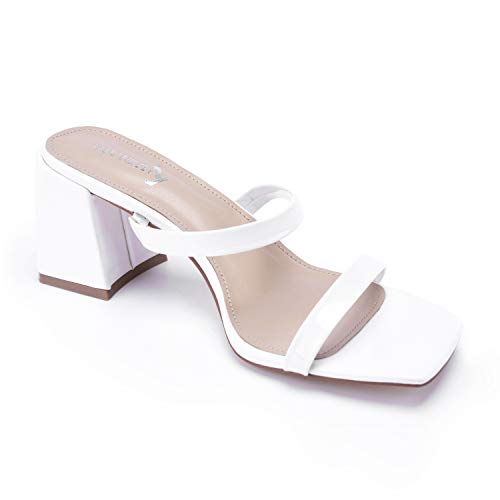 Vivianly JUNBABY000305 Women'S Square Open Toe Mules Double Band Chunky Block Heel Slip thumb #3