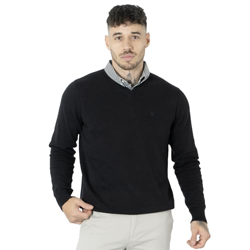 NOROZE Hommes Pull-Over Faux col Manche Longue Pull tricoté Chandail Pullover Sweat-Shirt (4XL, Noir)