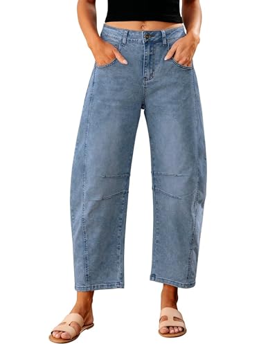 Women's Mid Rise Bucket Wide Leg Vintage Jeans Y2k Boyfriend Baggy Ankle Denim Pants