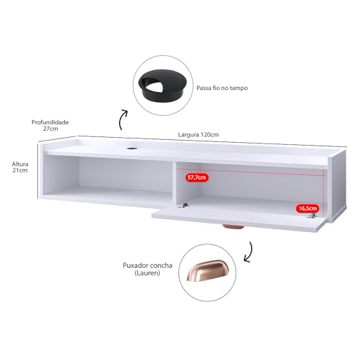 Rack Tv Smart Suspenso Home Decor 1 Porta Nicho Organizador Decoração Sala Quarto Compacto 1.20 Puxa