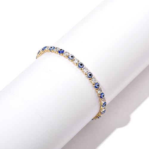 UOOANUO Evil Eye Bracelets for Women 18K Gold and Silver Filled with 4MM Cubic Zirconia Tennis Bracelet Evil Eye Jewelry (14K Gold) by UOOANUO - Used condition - Image 4