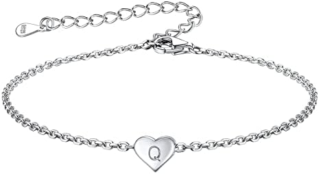 FOCALOOK Womens Silver Bracelets 925 Sterling Silver Initials Heart Bracelet Letter A-Z Alphabet Hand Jewellery Adjustable Chains 6.3+2"- With Gift Box