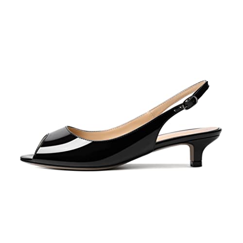 Zamikoo Slingback Heels For Women Low Heel Sandals 1.5 Inch Inch Kitten Heel Pumps Peep Toe Dress Shoes For Party Prom Dress Work Casual Us Size 6 Black #TOP1
