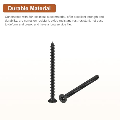 Image of DTGN 100Pcs #6x2 inch Flat Head Wood Screws, 304 Stainless Steel Phillips Self Tapping Screws - Good for Woodworking, Furniture - Black
