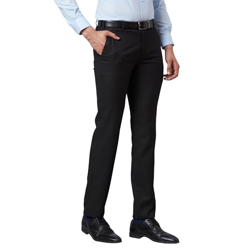 Image of Raymond Men Slim Fit Structure Pattern Poly Viscose Lycra Blend Flat Front Formal Trouser