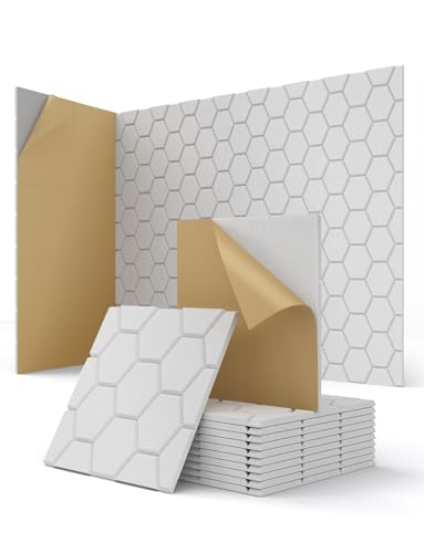 Pannelli Fonoassorbenti Decorativi, 12 Pezzi Pannelli Acustici Autoadesivi per Studio, Recording, Gaming, Ufficio, Pareti, Porta, Soffitto Pannello Fonoassorbente Bianchi, 30 x 30 x 0,9cm