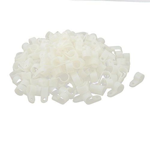 Aexit 200(+/-2%) Pcs Track Lighting White Nylon R Type Cable Clip Clamp for 15mm Dia Wire Connectors Hose Tube