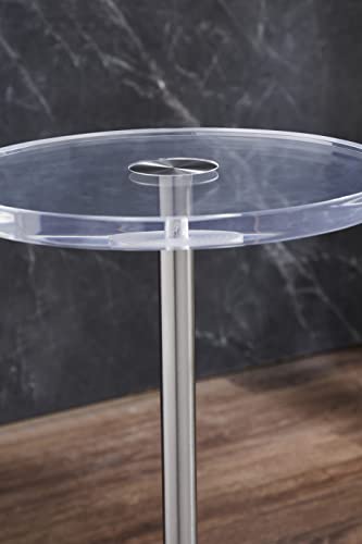 Artmaze Clear Acrylic End Table,Side Table,Brushed Silver Metal,Round,For Office, Living Room And Bedroom,Easy Assembly,12X12 Inch，21.3 Inch High #TOP5