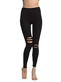 Baihetu Women's High Waist Yoga Pants Cutout Ripped Super Soft and Comfortable Skinny Leggings (Black2, S)