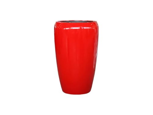 Moderne & Hochwertige Pflanzvase / Pflanzkübel – Fiberglas - Mit Einsatz – Indoor & Outdoor – Wetterbeständig & Frostsicher – Blumenkübel / Pflanzgefäß / Vase / Kübel (Glänzend Rot, Höhe: 50cm)